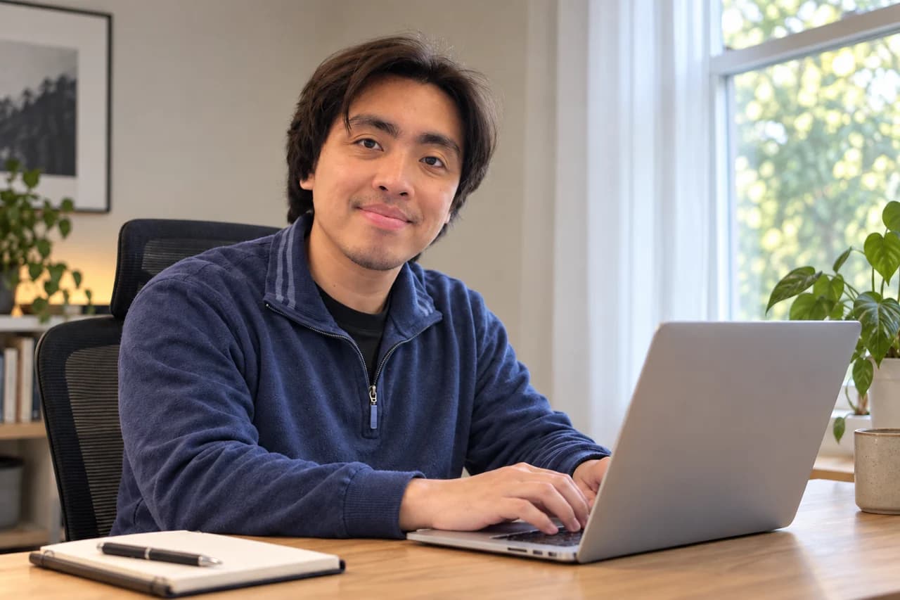 Neil working at a laptop — AI portrait