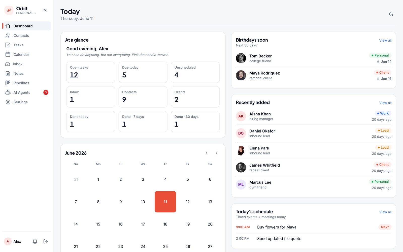 Orbit operations dashboard showing business activity and performance